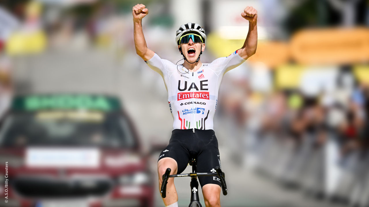 Tadej Pogacar winning a stage of Tour de France Tadej Pogacar gewinnt Etappe der Tour de France