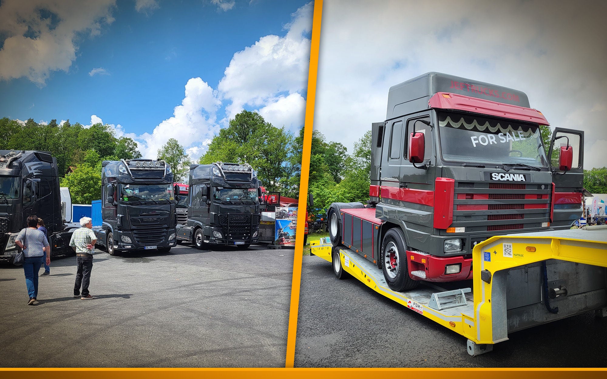 trucker event with black trucks standing in a row
