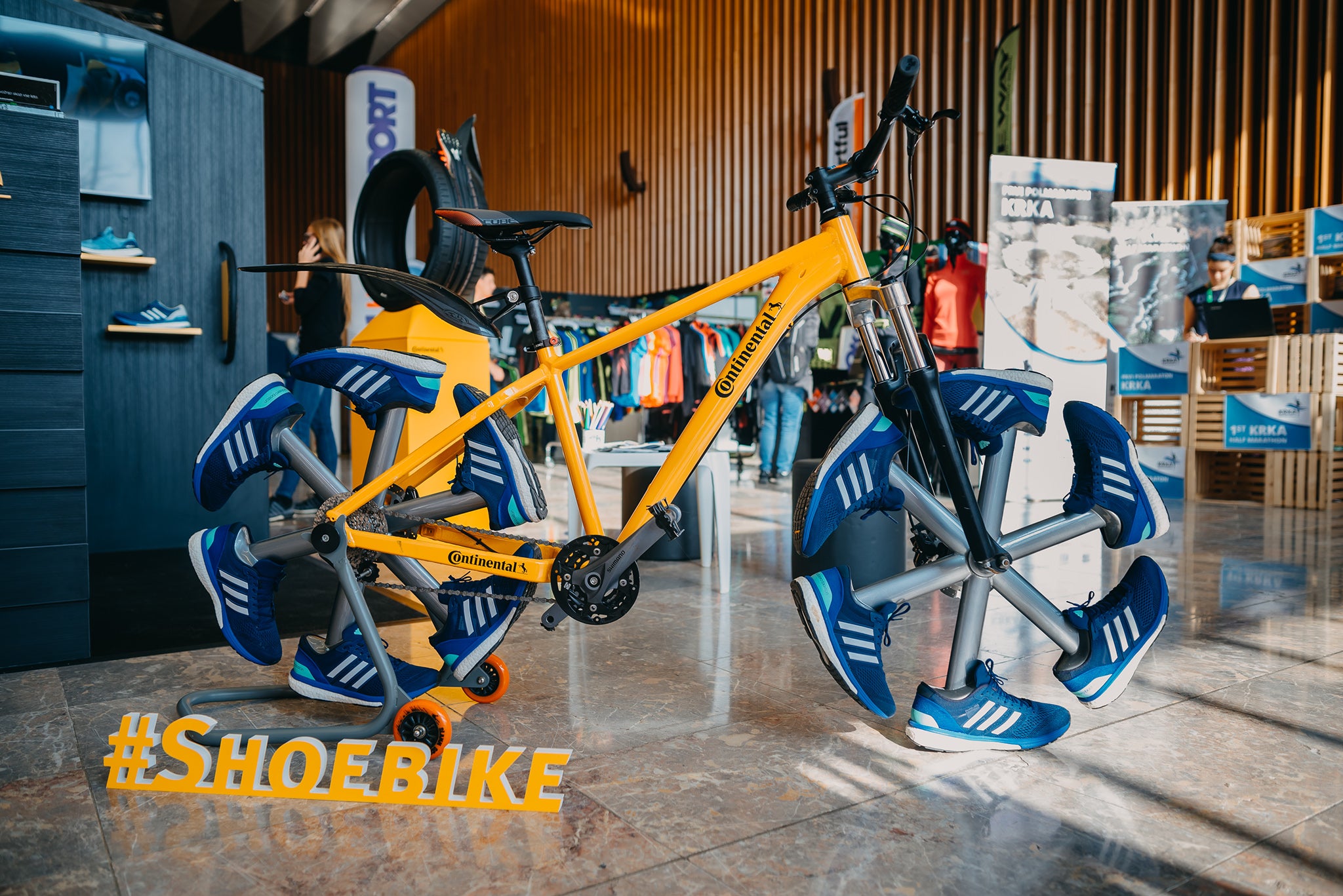 Adidas Shoebike at an exhibition.