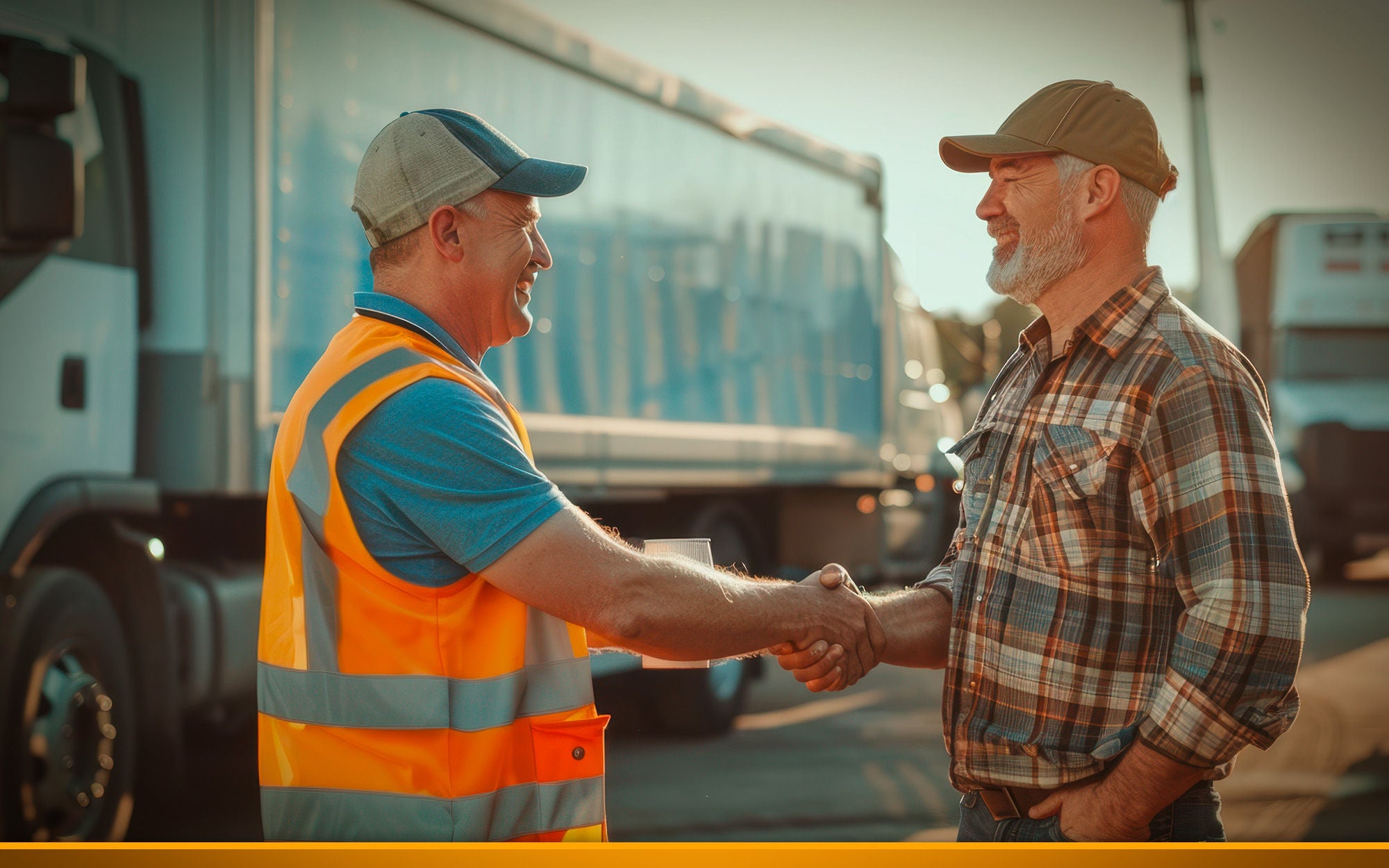 Truck drivers shake hands