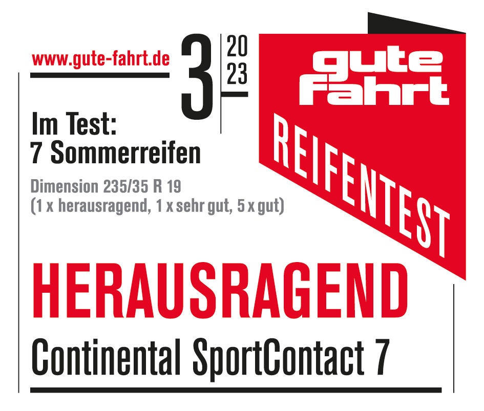 Gute Fahrt Testsiegel SportContact 7 Sommerreifentest 2023