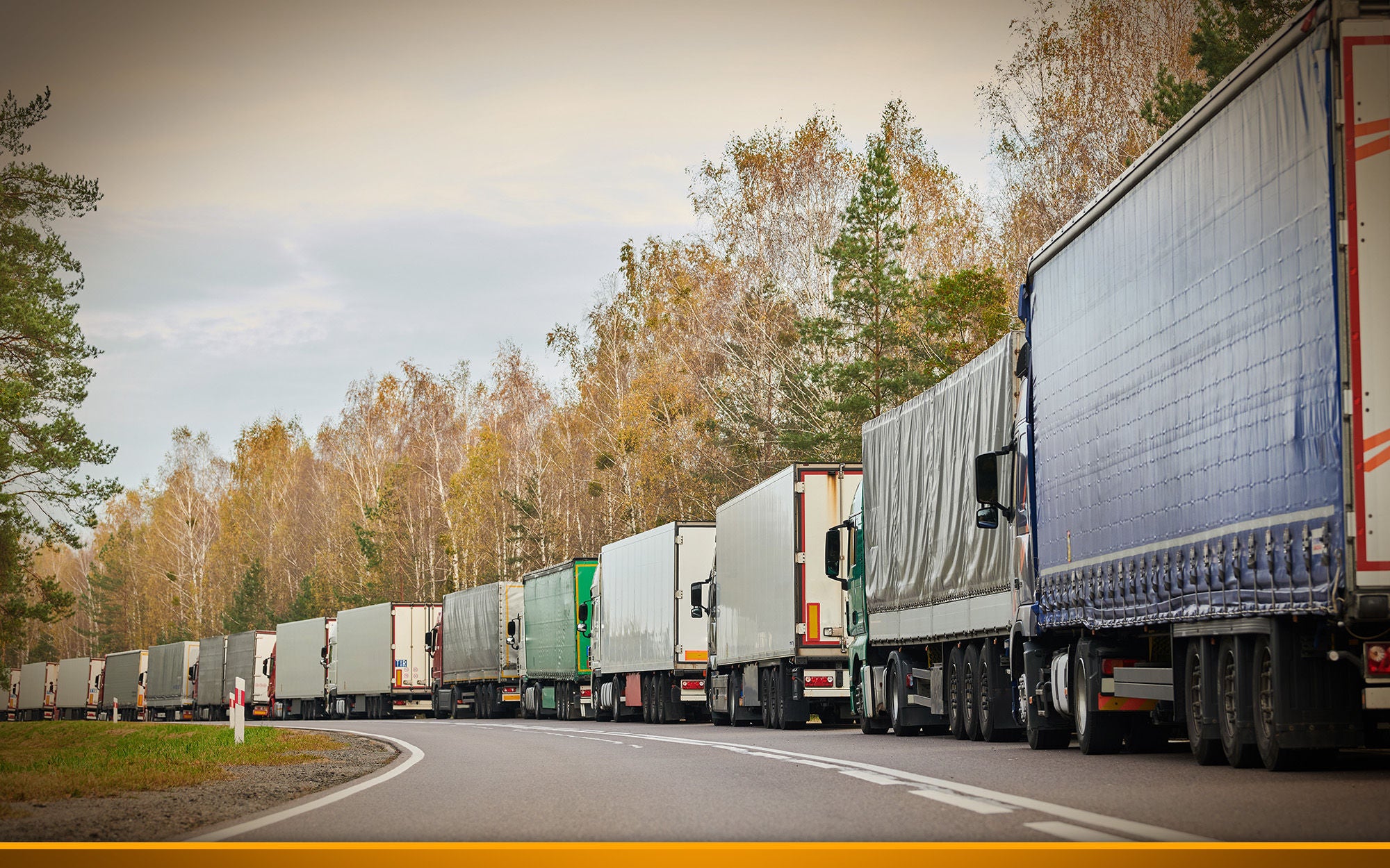  truck stack in long traffic jam