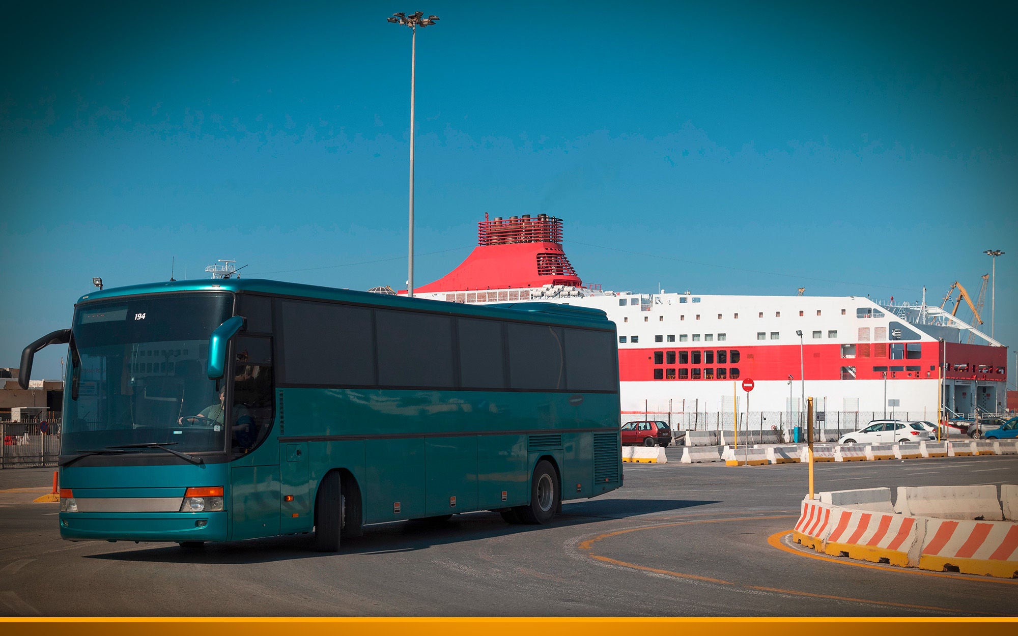coach drives off the ferry