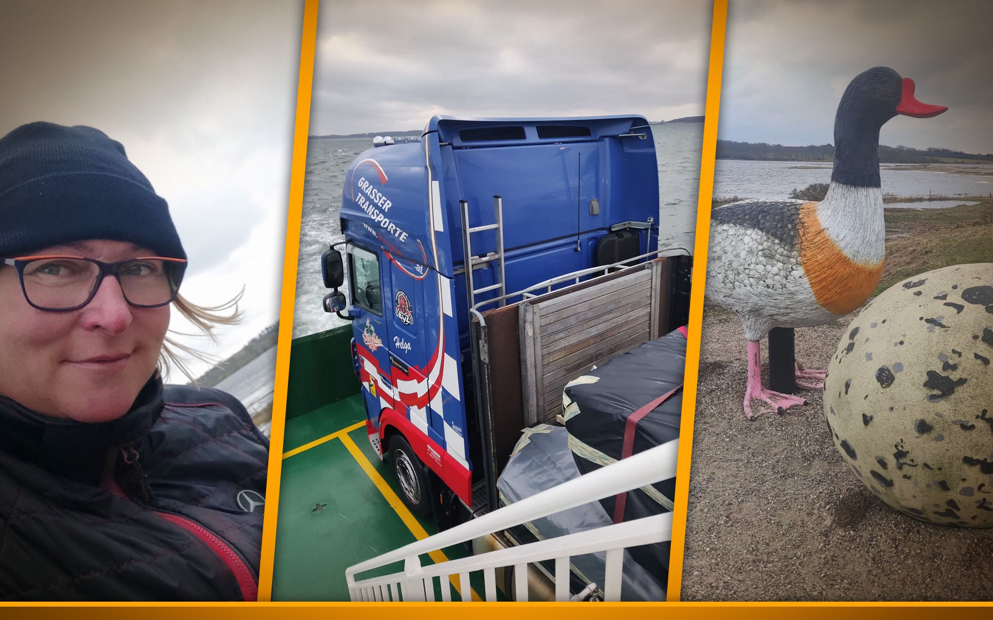 big truck on a ferry on its way to a little island in denmark