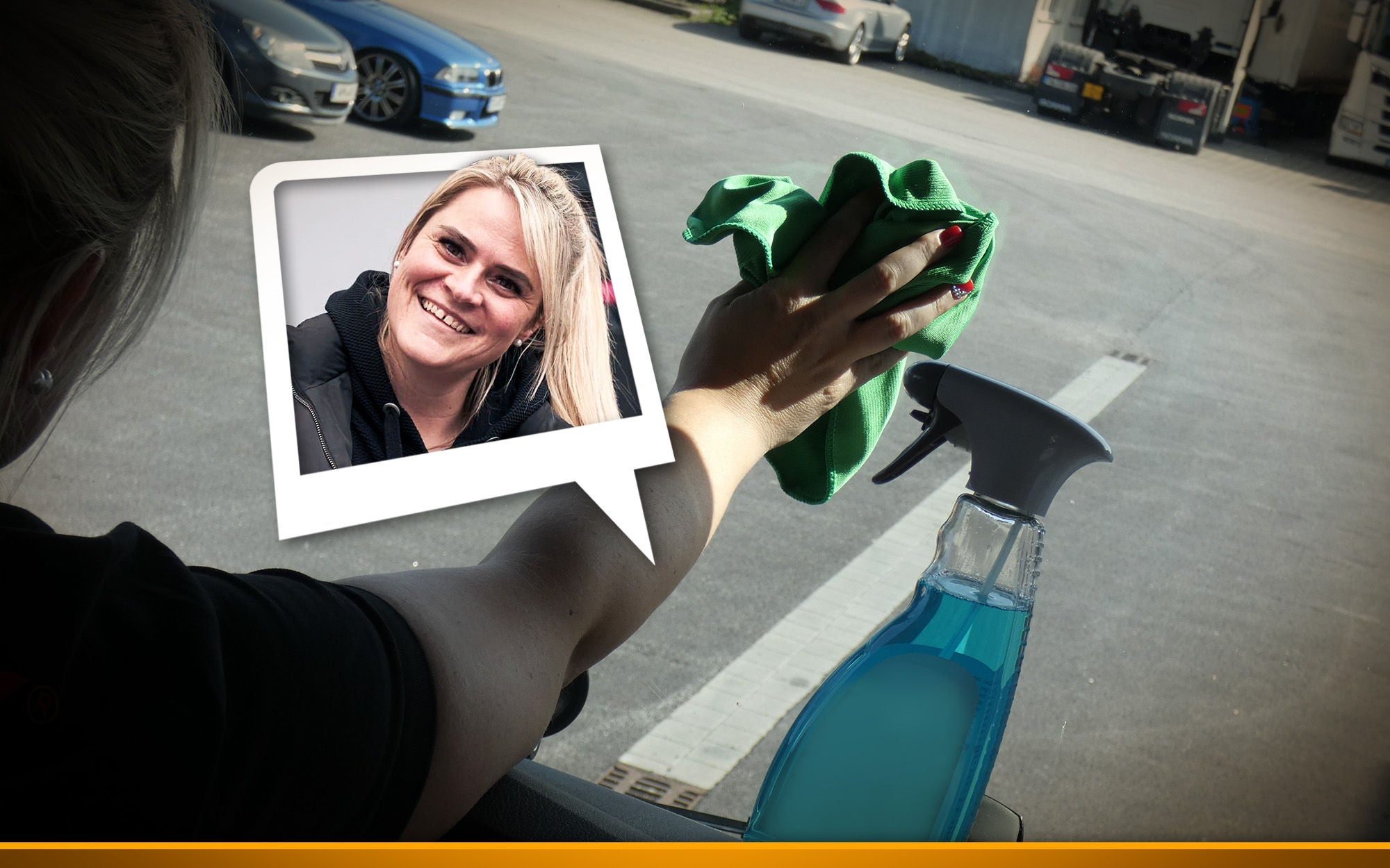 female trucker cleaining truck cabin