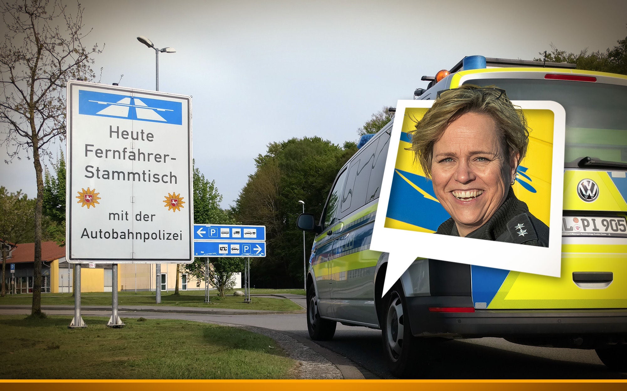 police transporter next to a sign on a parking spot entry