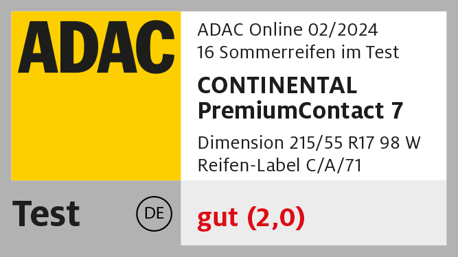 ADAC-Testsiegel Sommerreifentest 2024 Continental PremiumContact 7