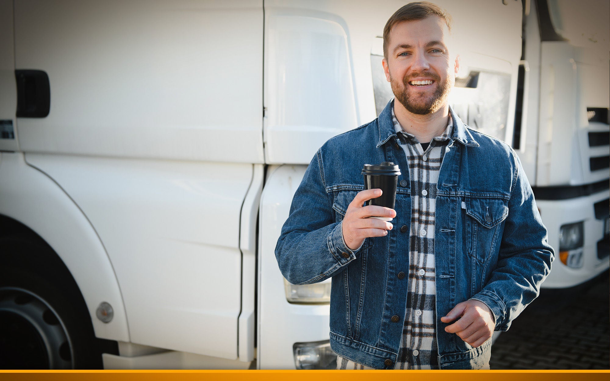 Truck driver with coffee