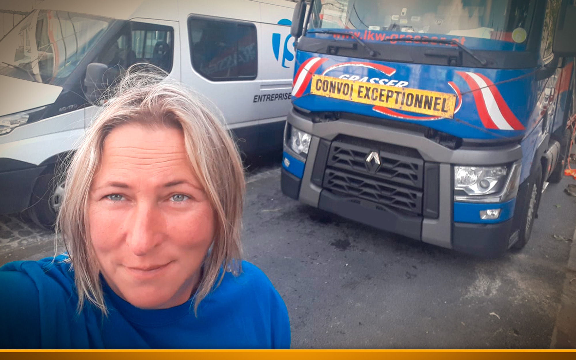 woman in front of truck