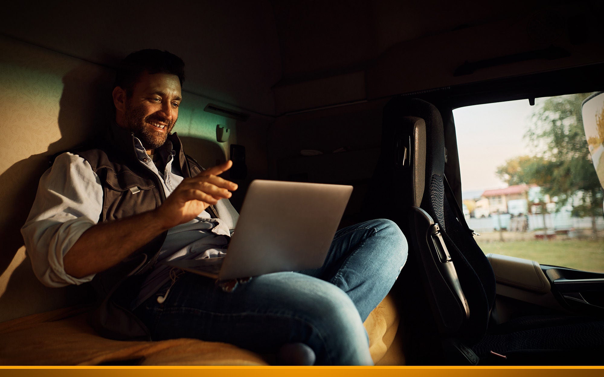  truck driver watching movie