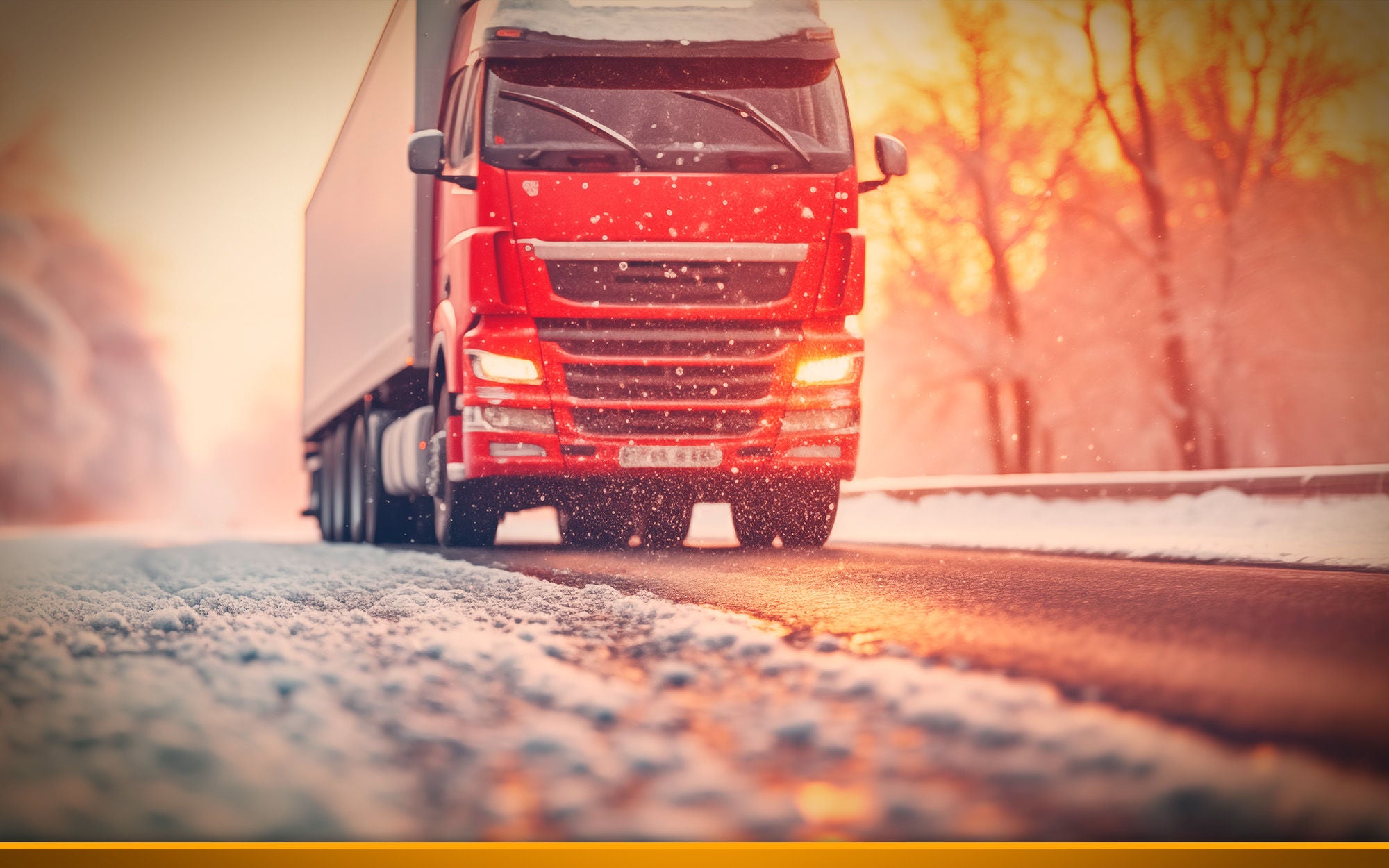 Truck in snow, sunset