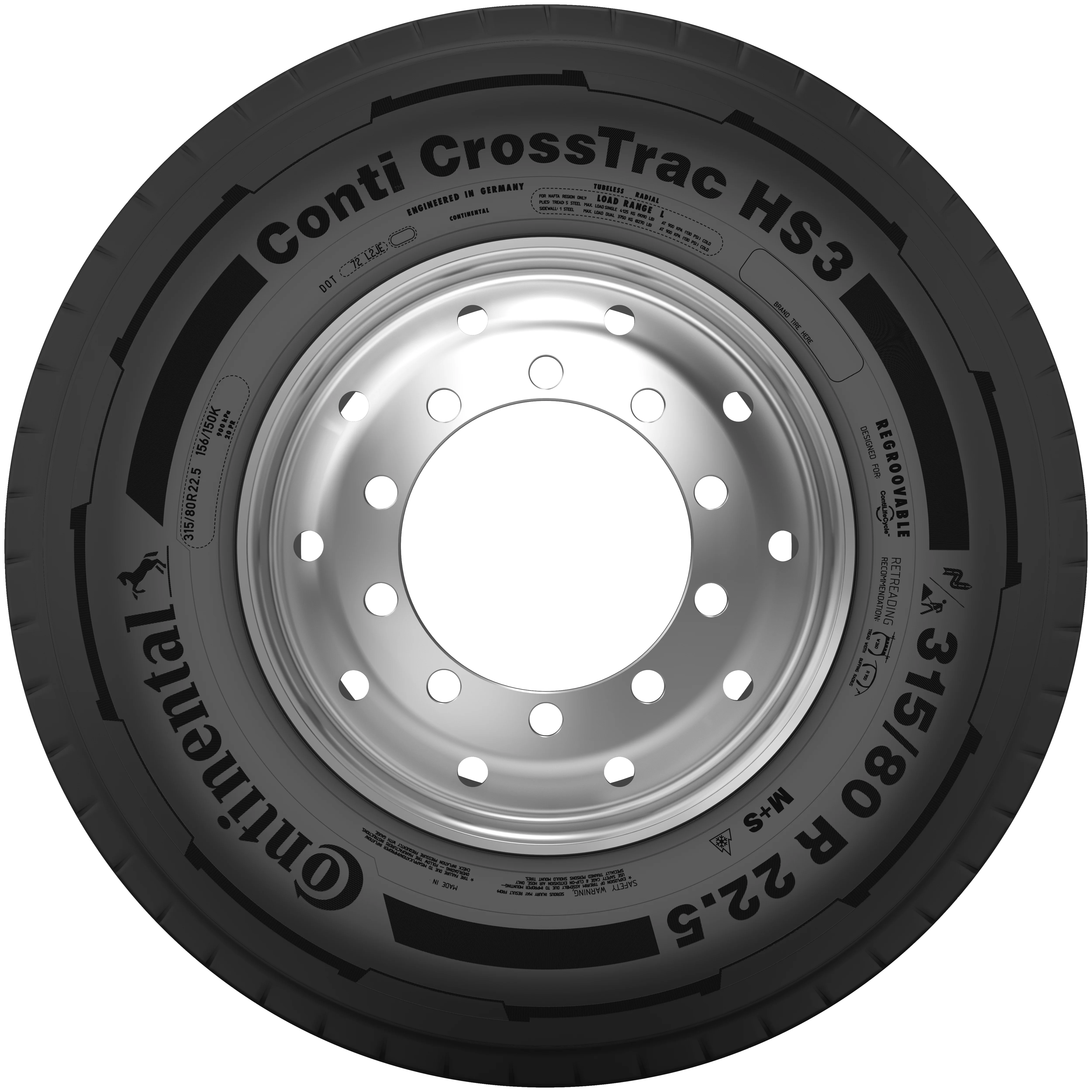Conti CrossTrac HS3 tire product picture - side view.