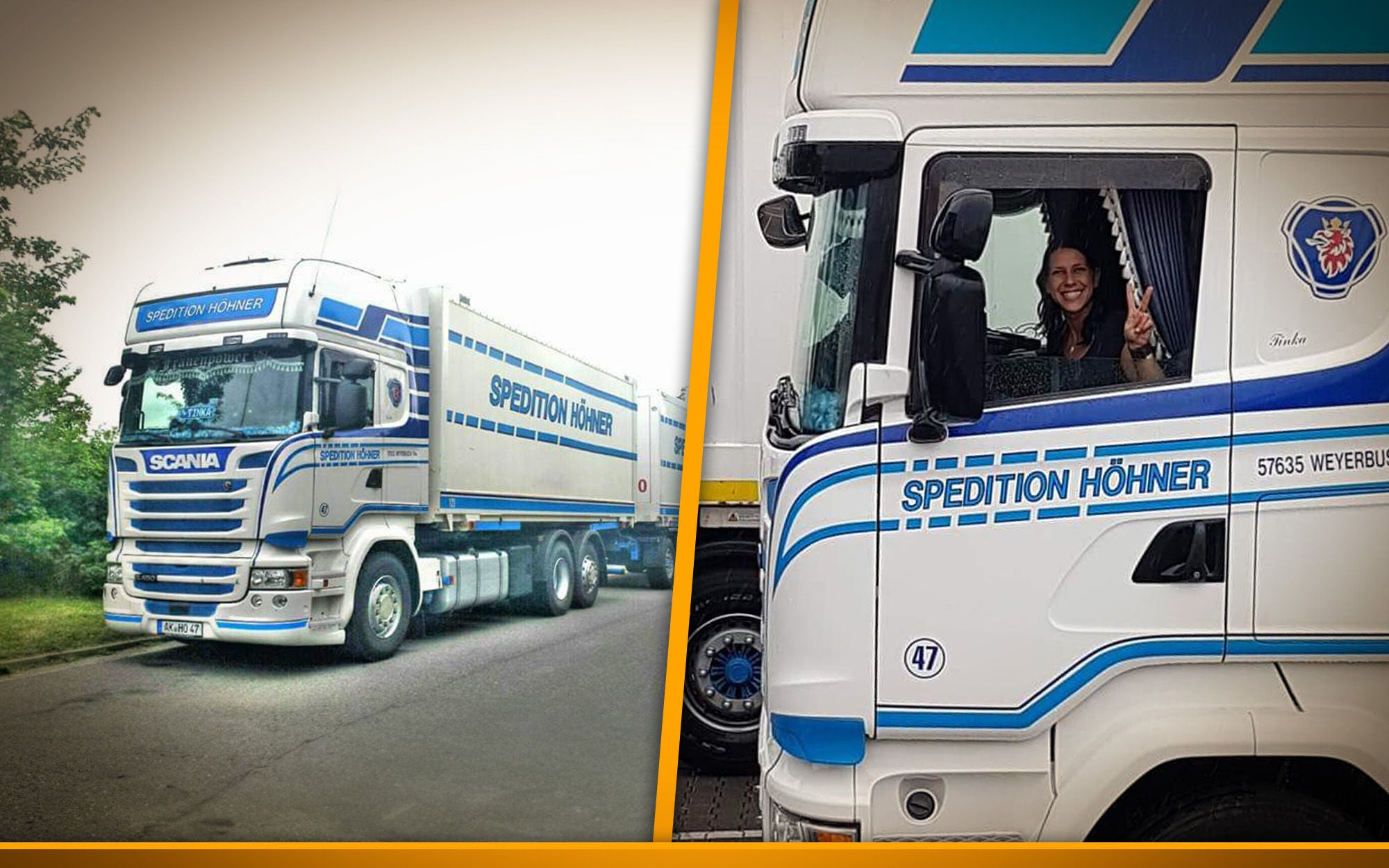 trucker girl in truck on the road