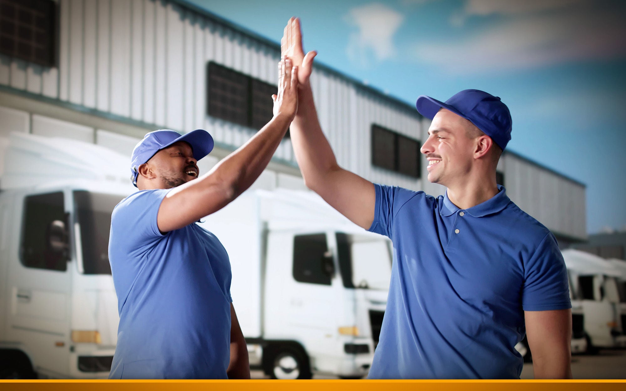 Truck drivers give themselves a high five