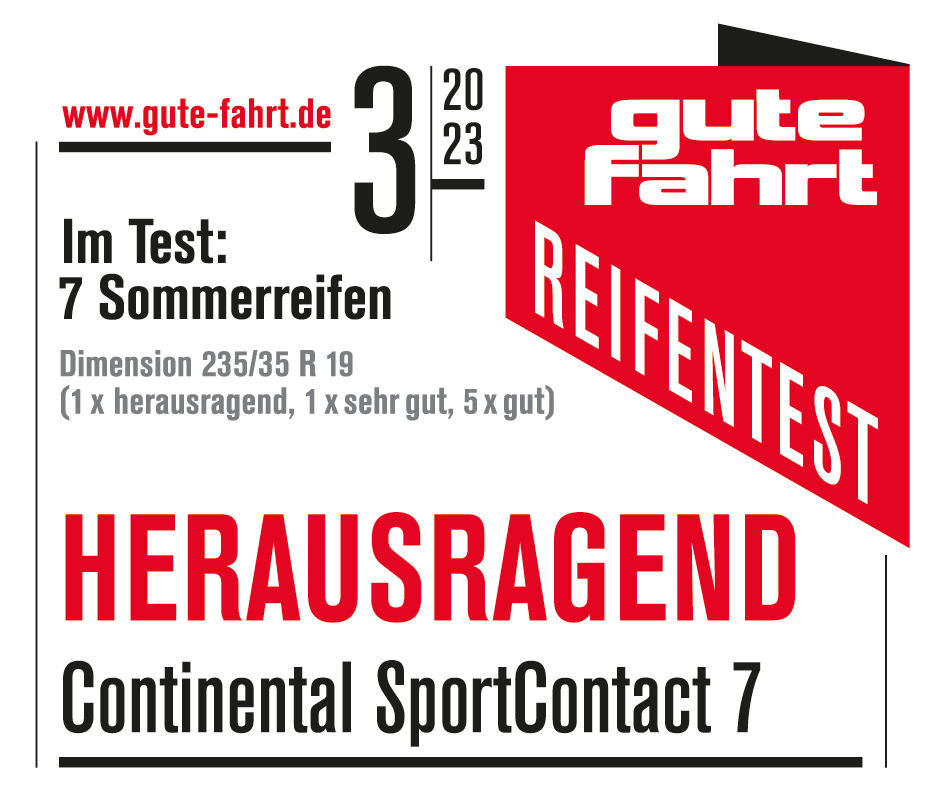 Gute Fahrt Testsiegel SportContact 7 Sommerreifentest 2023