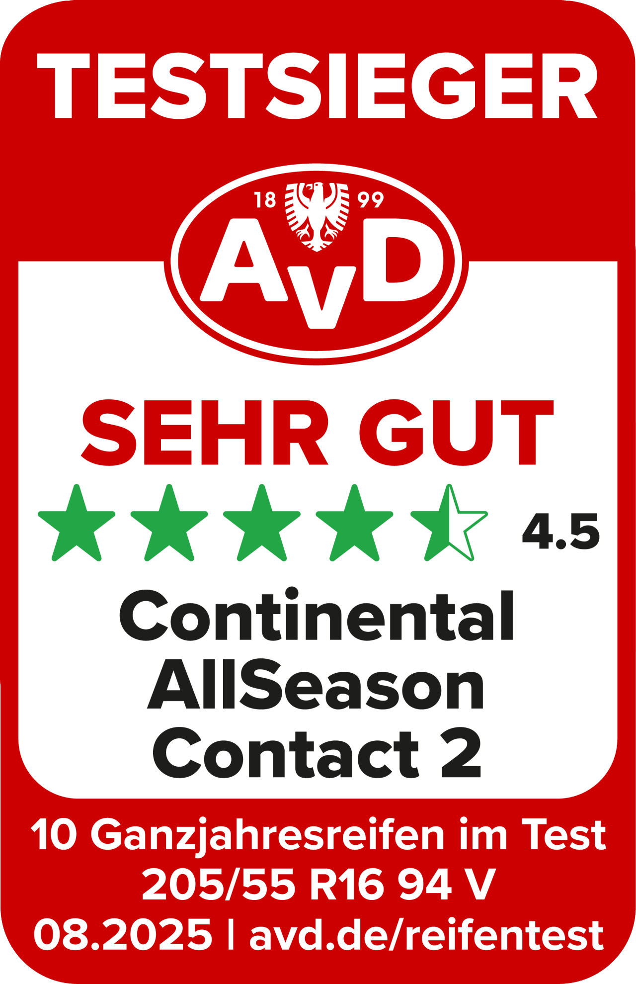 Testsiegel AvD Ganzjahresreifentest Continental AllSeasonContact 2 2025