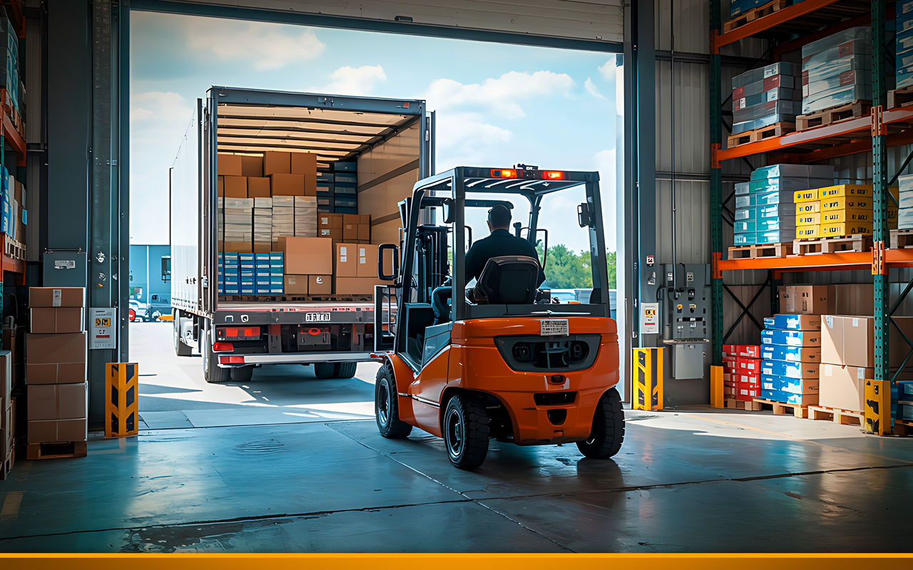 truck is loaded by forklift