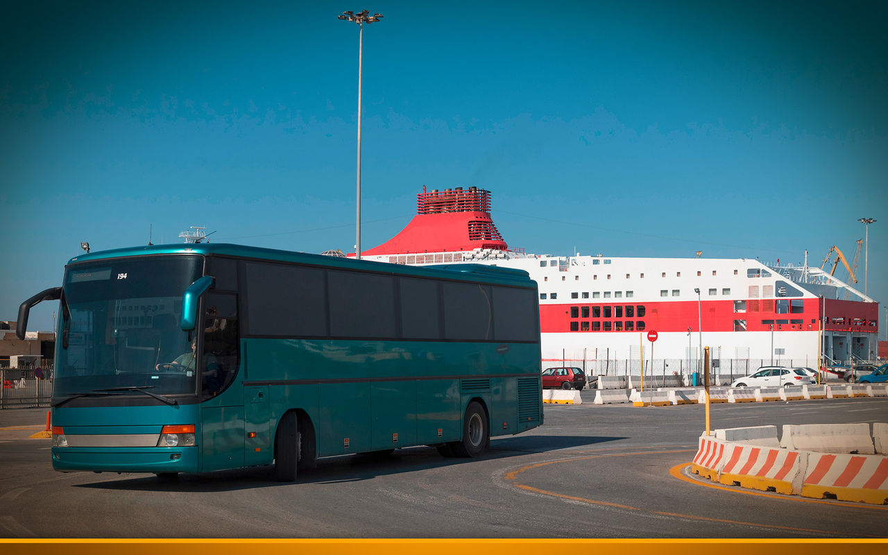 coach drives off the ferry