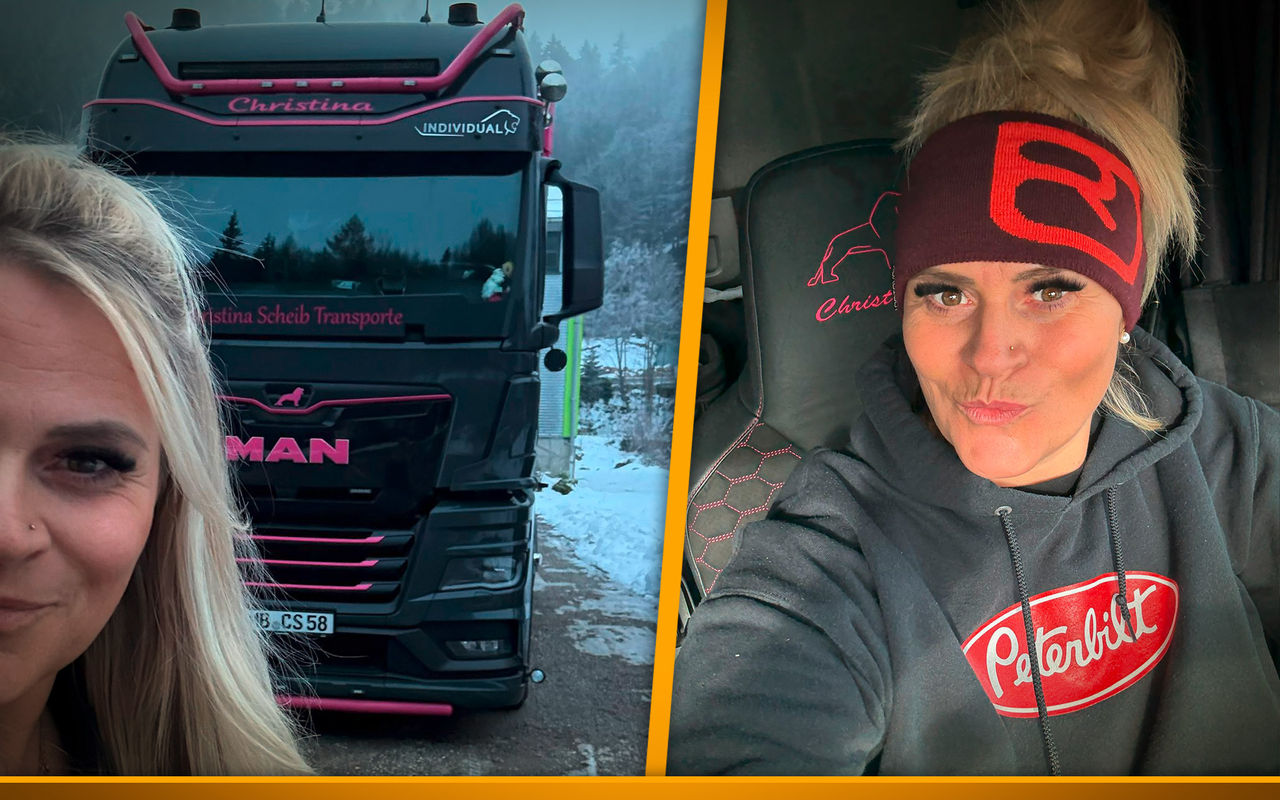 female truck driver with her truck