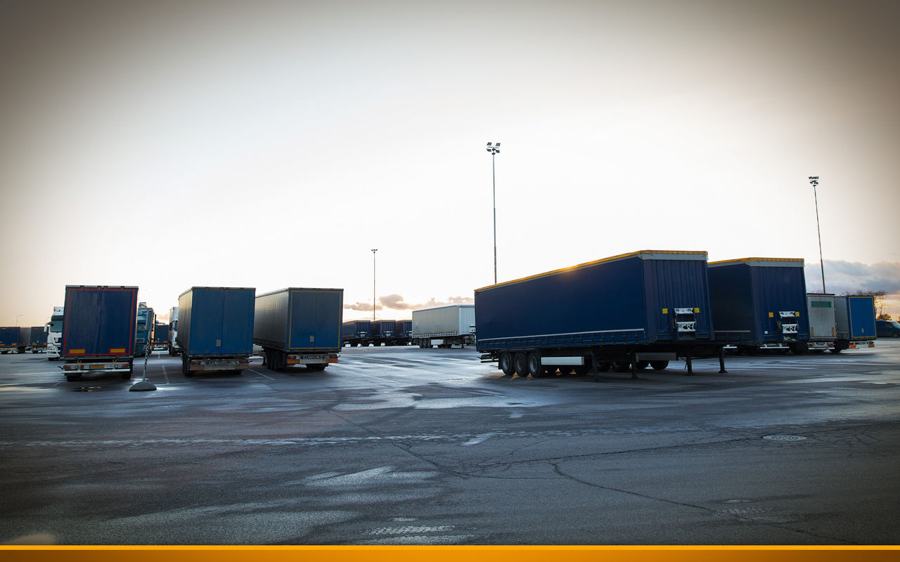 trucks and trailers on parking