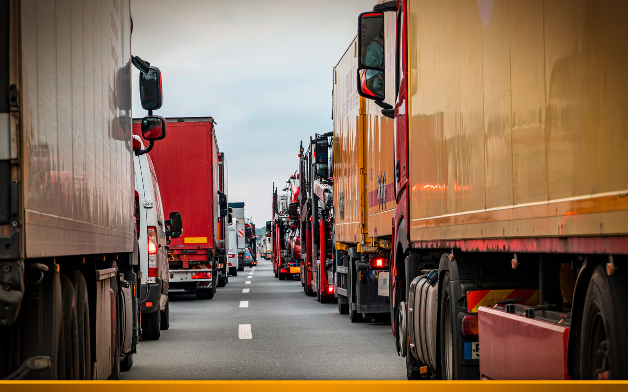 Highway traffic jam, summer holidays