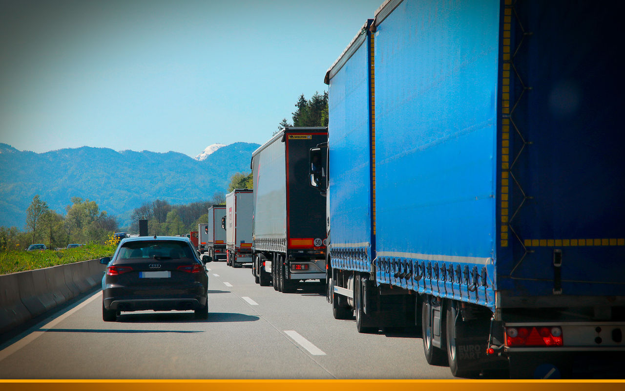 Highway traffic jam, summer holidays