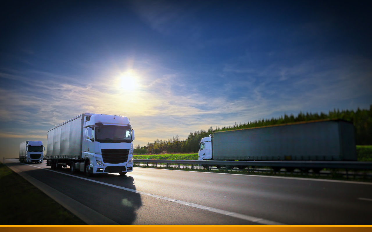 Truck drives on highway