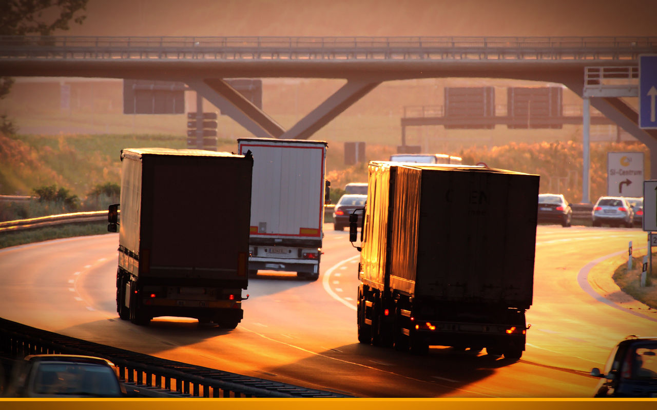 Truck drives on highway