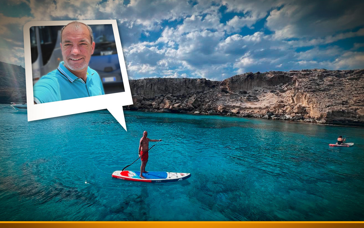 Mirko is stand-up paddling in Cyprus