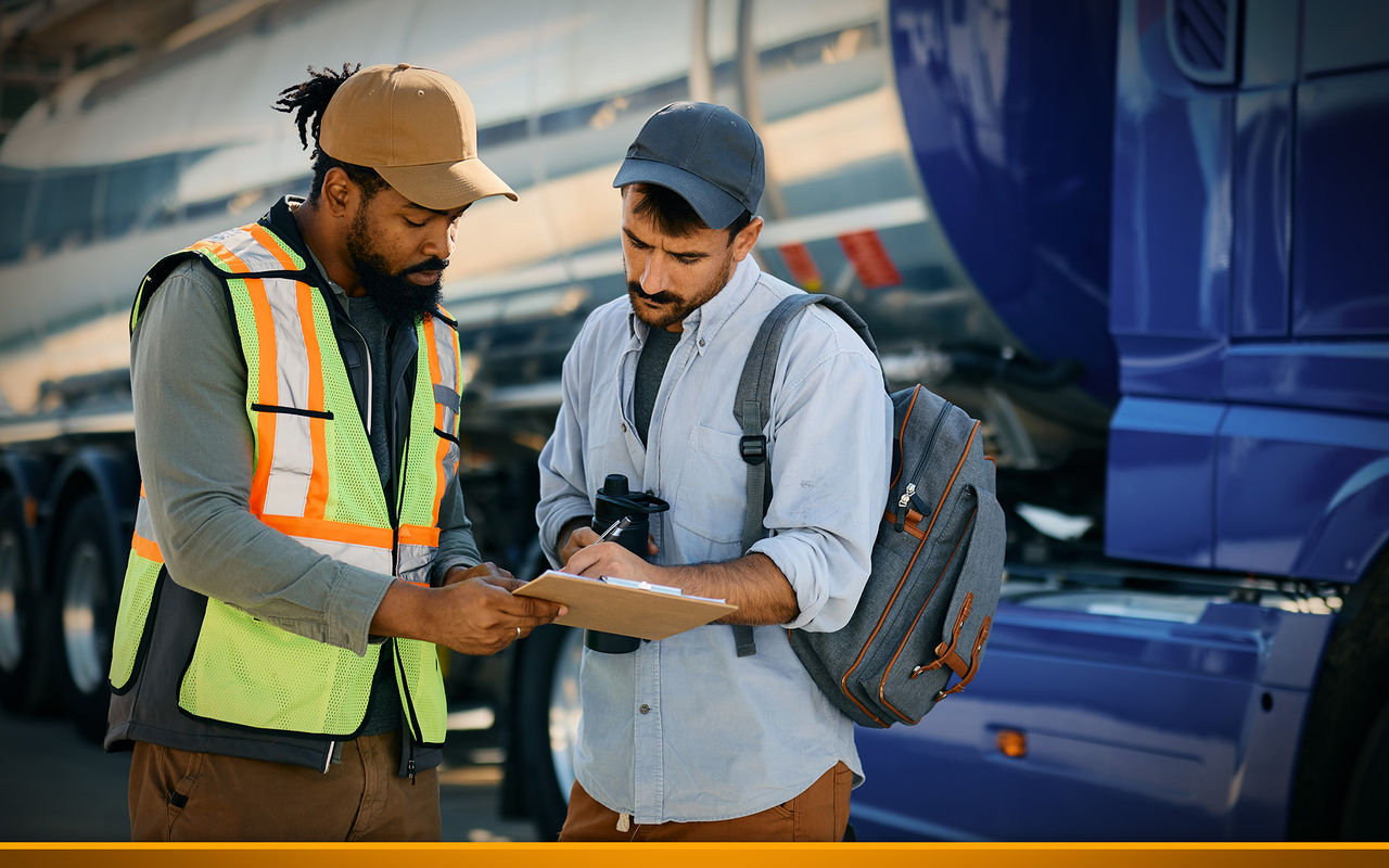 Truck driver is being trained