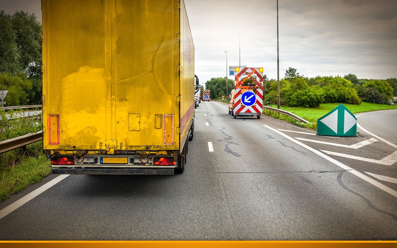 Traffic jam with trucks on the motorway