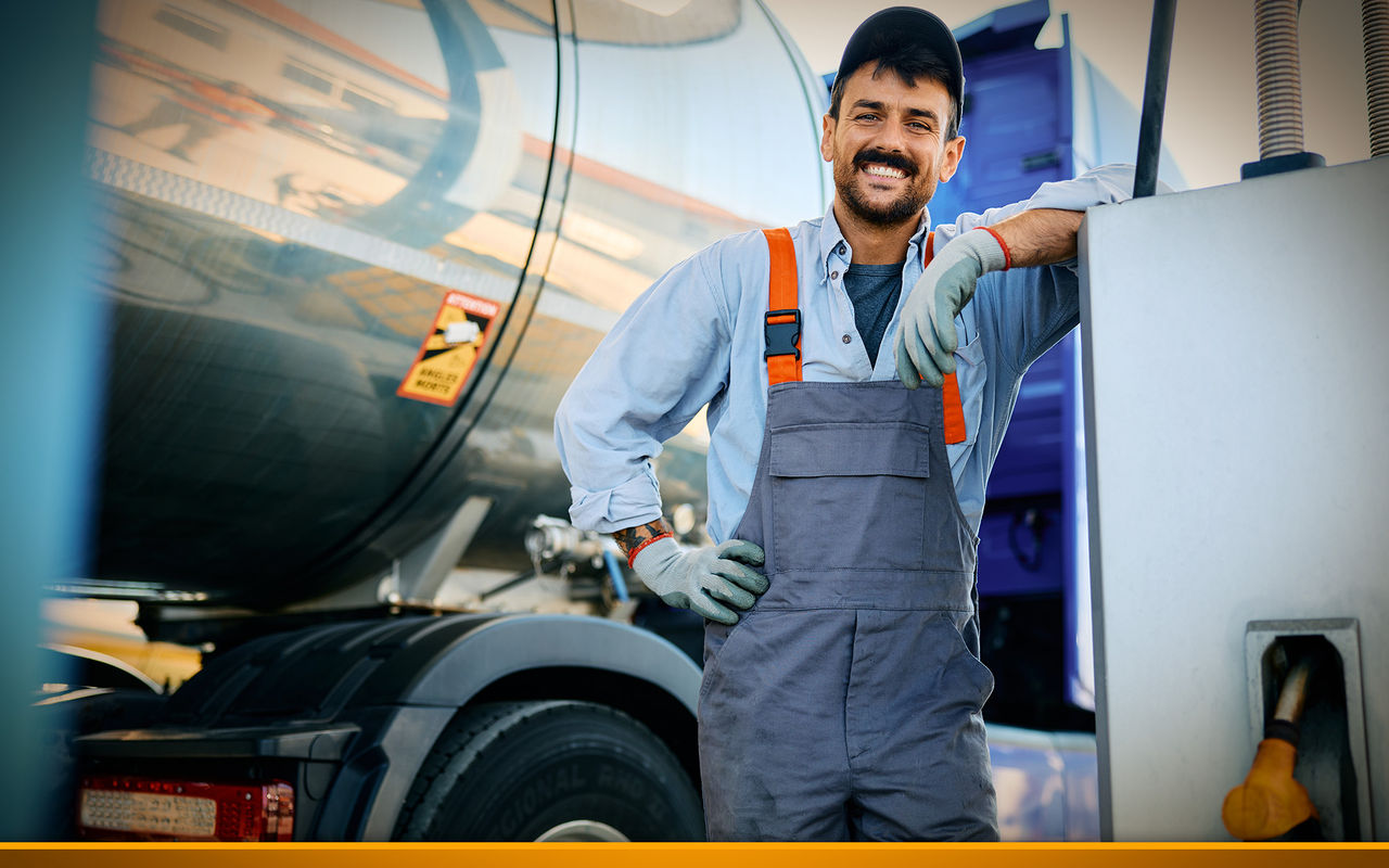 Man at a gas station for trucks