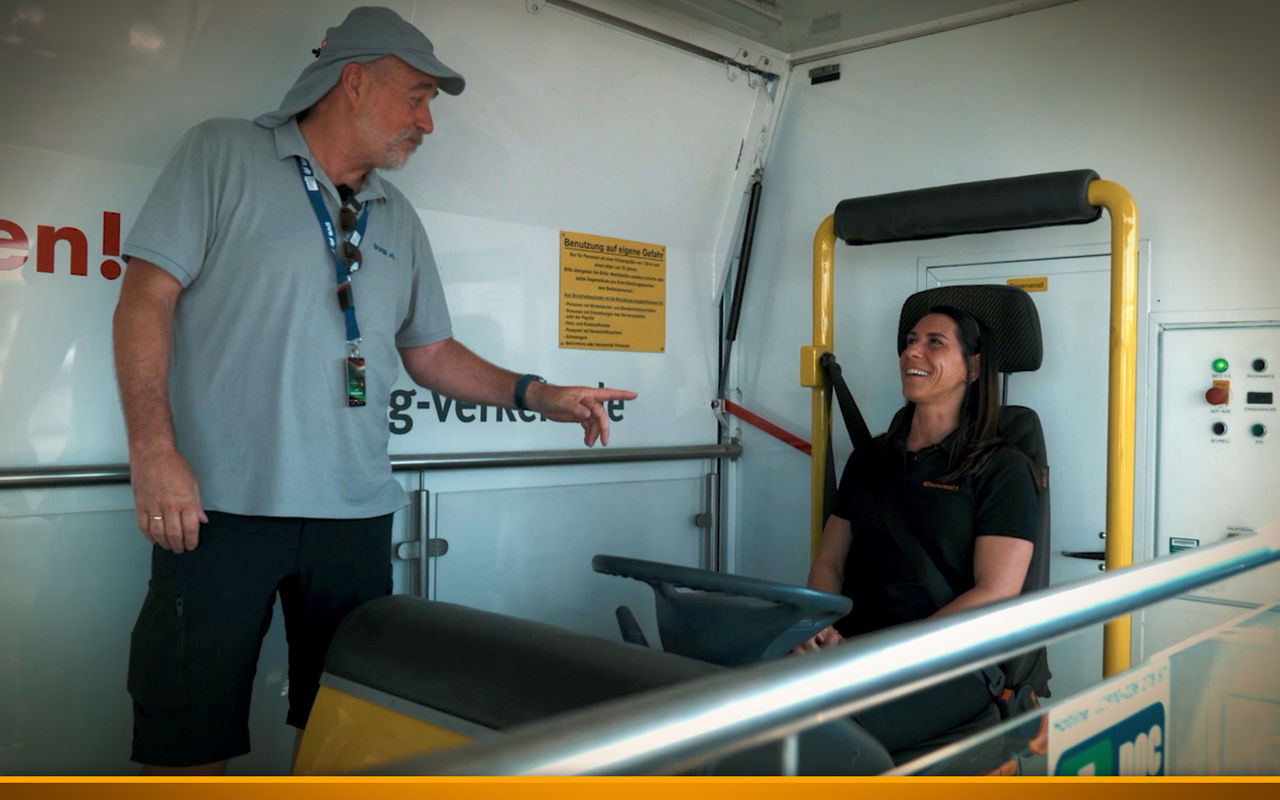 trucker tinka in the seatbelt sled simulator