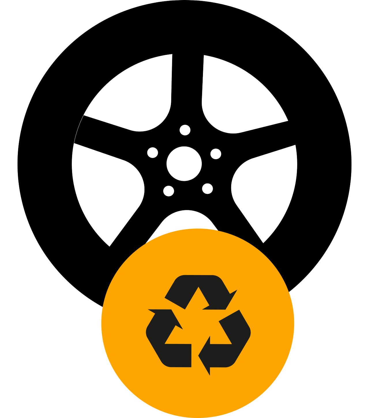 Disposing tires Grafik mit einem Reifen und dem Recycling-Symbol